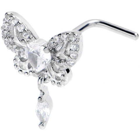 20G 1/4 Clear CZ Gem Whimsical Butterfly Dangle L Shape Nose Ring