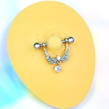14G 9/16 Clear CZ Gem Alluring Wings Dangle Nipple Ring Set