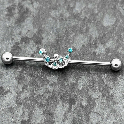 14G Blue Gem Scrolling Elegance Industrial Barbell 38mm