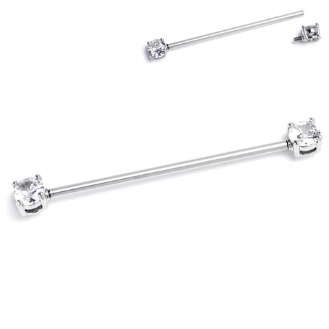 14G Clear Gem Internally Threaded Industrial Barbell 38mm