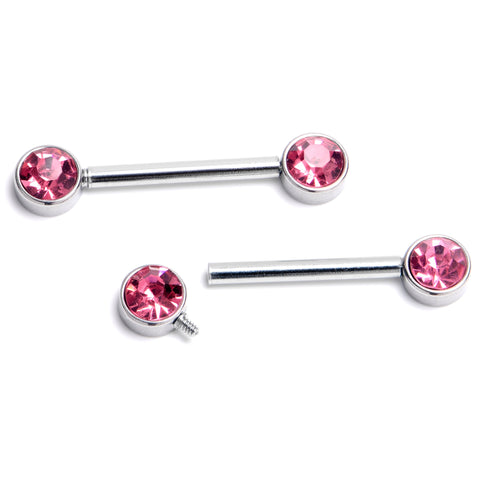 14G 9/16 Pink CZ Gem Internally Threaded Barbell Nipple Ring Set
