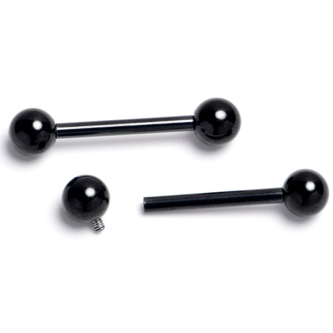 14G 9/16 Black Internally Threaded Basic Barbell Nipple Ring Set