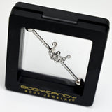 14G Clear Gem Scrolling Elegance Industrial Barbell 38mm