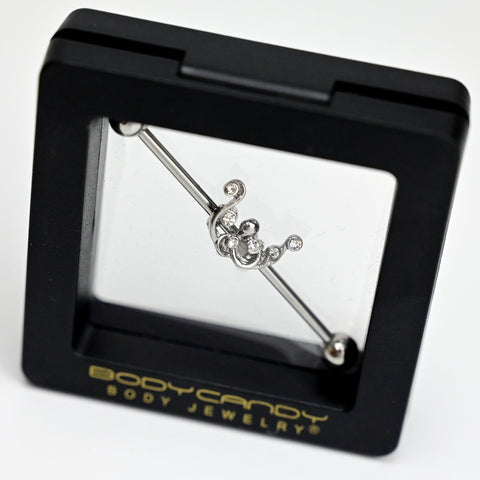 14G Clear Gem Scrolling Elegance Industrial Barbell 38mm