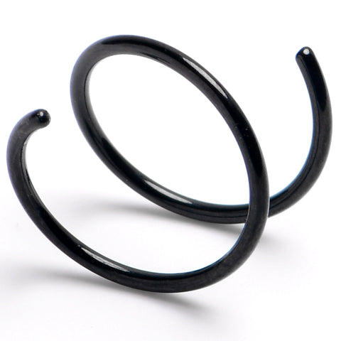 20G Nose Ring Black 316L Steel Double Hoop LEFT Spiral Nose Ring