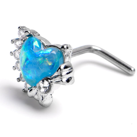 20G 7mm Blue Faux Opal Sunny Heart L Shape Nose Ring