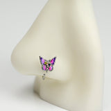 20G 5/16 Green Yellow Gem Exotic Butterfly Nose Hoop