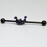 14G Blue Gem Black Scrolling Elegance Industrial Barbell 38mm
