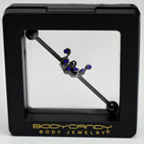 14G Blue Gem Black Scrolling Elegance Industrial Barbell 38mm