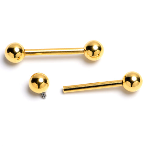 14G 9/16 Gold Tone Internally Threaded Barbell Nipple Ring Set