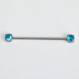 14G Blue CZ Gem Internally Threaded Industrial Barbell 38mm