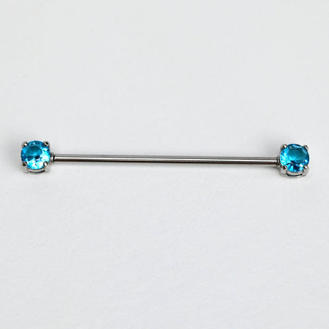 14G Blue CZ Gem Internally Threaded Industrial Barbell 38mm