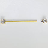 14G Clear Gem Gold Tone Internally Threaded Industrial Barbell 38mm