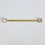 14G Clear Gem Gold Tone Internally Threaded Industrial Barbell 38mm