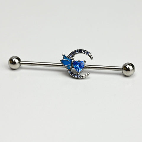 14G Blue Gem Dragonfly Moon Opulence Industrial Barbell 38mm