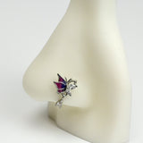 20G 7mm Clear Gem Purples Dazzling Butterfly L Shape Nose Ring