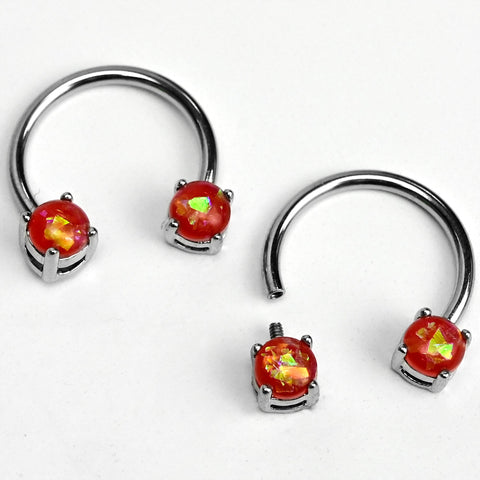 14G 9/16 Orange Faux Opal Internally Threaded Horseshoe Nipple Ring Set