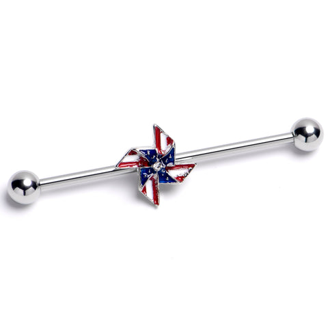 14G Clear Gem Festive Patriot Pinwheel Industrial Barbell 38mm