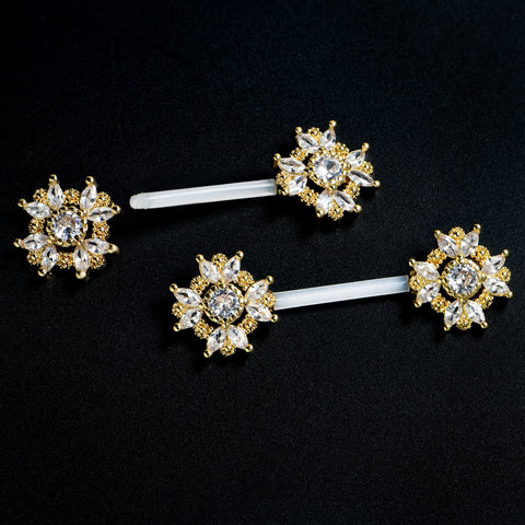 14G 9/16 Clear Gem Classic Cross PTFE Bioplast Barbell Nipple Ring Set