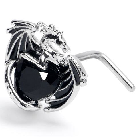 20G 7mm Black CZ Gem Heart of Dragon L Shape Nose Ring