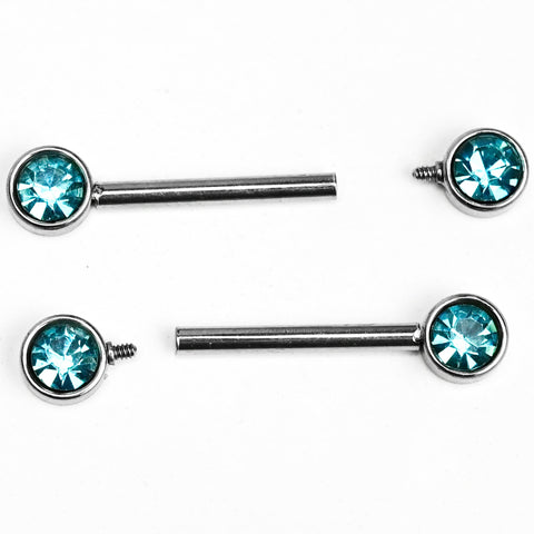 14G 9/16 Blue Gem Internally Threaded Barbell Nipple Piercing Rings