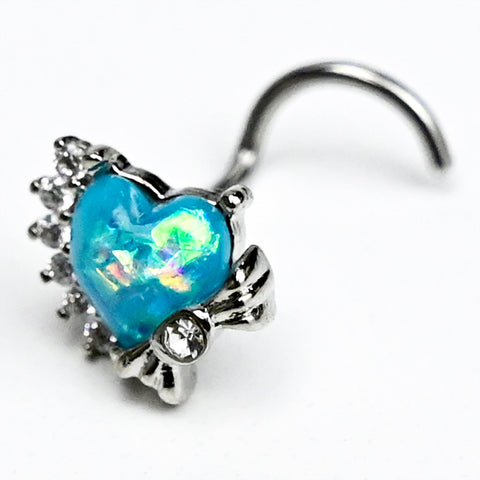 20G 7mm Blue Faux Opal Sunny Heart Left Side Nose Screw