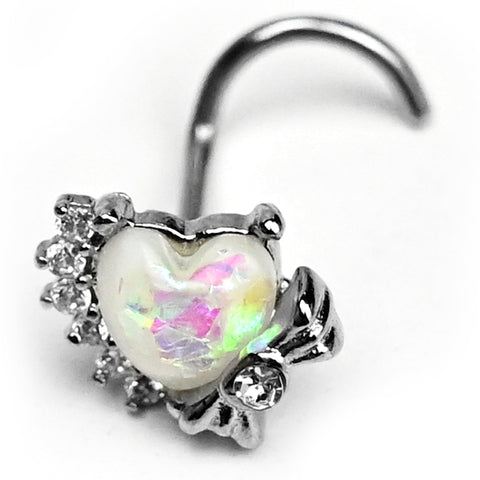 20G 7mm White Faux Opal Sunny Heart Left Side Nose Screw