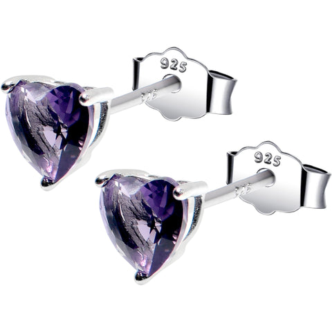 5mm CZ  Heart 925 Sterling Silver February Birthstone Stud Earrings