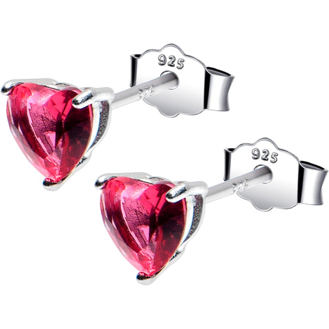 5mm CZ  Heart 925 Sterling Silver July Birthstone Stud Earrings