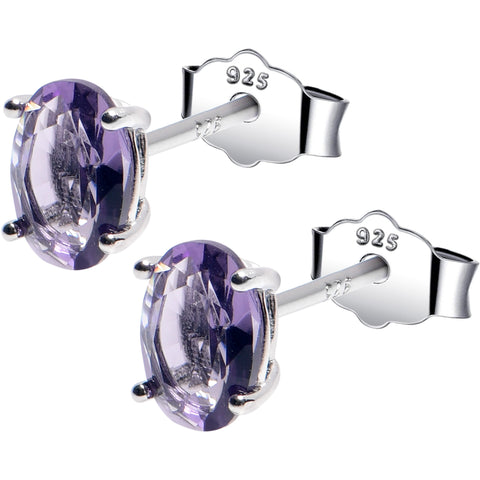4mm CZ Oval 925 Sterling Silver February Birthstone Stud Earrings