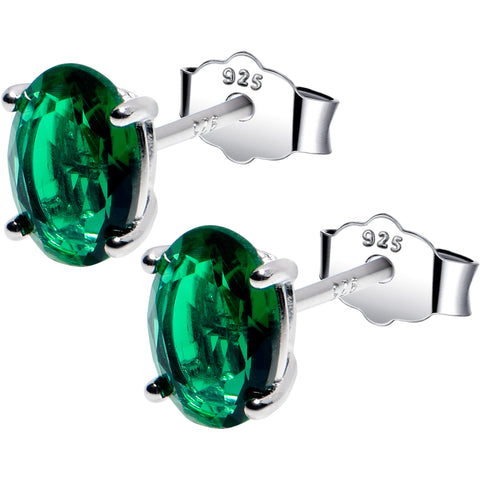 5mm CZ  Oval 925 Sterling Silver May Birthstone Stud Earrings