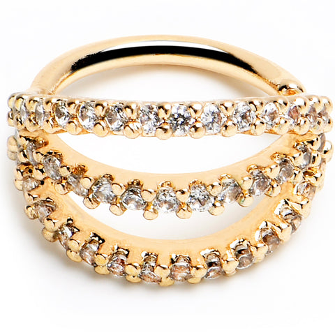 18G 5/16 Clear CZ Gem Gold Tone Faux Triple Hoop Closure Ring
