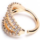 18G 5/16 Clear CZ Gem Gold Tone Faux Triple Hoop Closure Ring