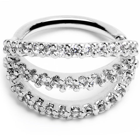 18G 5/16 Clear CZ Gem Faux Triple Hoop Closure Ring