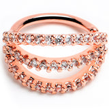18G 5/16 Clear CZ Gem Rose Gold Tone Faux Triple Hoop Closure Ring