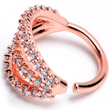 18G 5/16 Clear CZ Gem Rose Gold Tone Faux Triple Hoop Closure Ring
