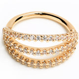 18G 3/8 Clear CZ Gem Gold Tone Faux Triple Hoop Closure Ring