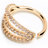 18G 3/8 Clear CZ Gem Gold Tone Faux Triple Hoop Closure Ring