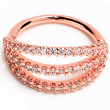 18G 3/8 Clear CZ Gem Rose Gold Tone Faux Triple Hoop Closure Ring