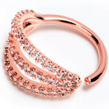 18G 3/8 Clear CZ Gem Rose Gold Tone Faux Triple Hoop Closure Ring