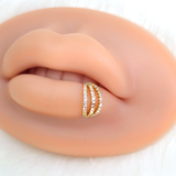 18G 3/8 Clear CZ Gem Gold Tone Faux Triple Hoop Closure Ring