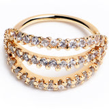 20G 5/16 Clear CZ Gem Gold Tone Faux Triple Hoop Nose Hoop