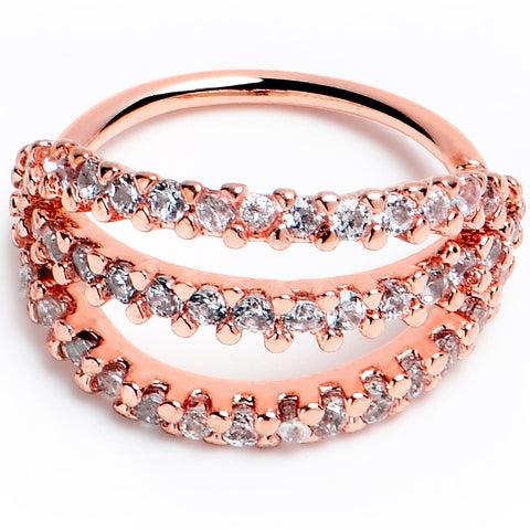 20G 5/16 Clear CZ Gem Rose Gold Tone Faux Triple Hoop Nose Hoop