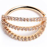 20G 3/8 Clear CZ Gem Gold Tone Faux Triple Hoop Nose Hoop