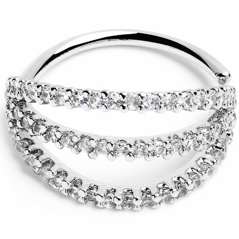 20G 3/8 Clear CZ Gem Faux Triple Hoop Nose Hoop