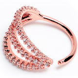 20G 3/8 Clear CZ Gem Rose Gold Tone Faux Triple Hoop Nose Hoop