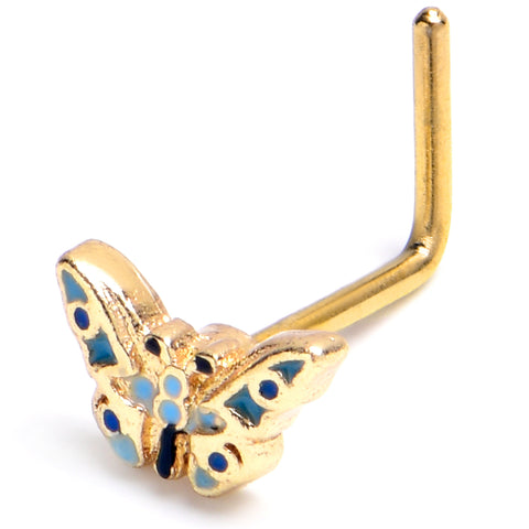 20G 7mm Gold Tone Evening Butterfly L Shape Nose Ring
