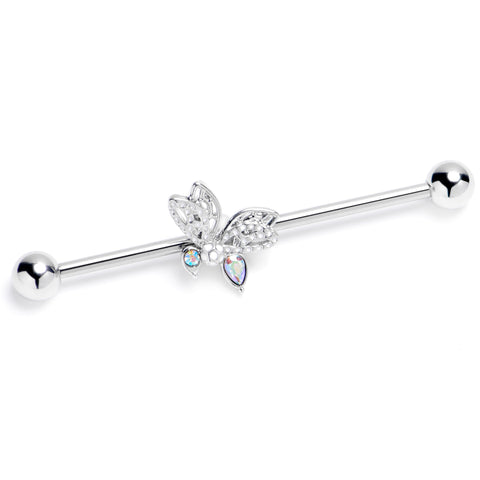 14G Clear Aurora Gem Ultra Drama Butterfly Industrial Barbell 38mm