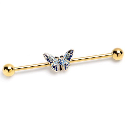 14G Gold Tone Evening Butterfly Industrial Barbell 38mm