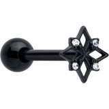 Clear CZ Gem Black Gothic Star Barbell Tongue Ring